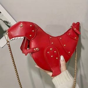 🔥CUTEST🔥Red T-Rex Dinosaur Crossbody Purse Bag with Gold Chain Festival Concert